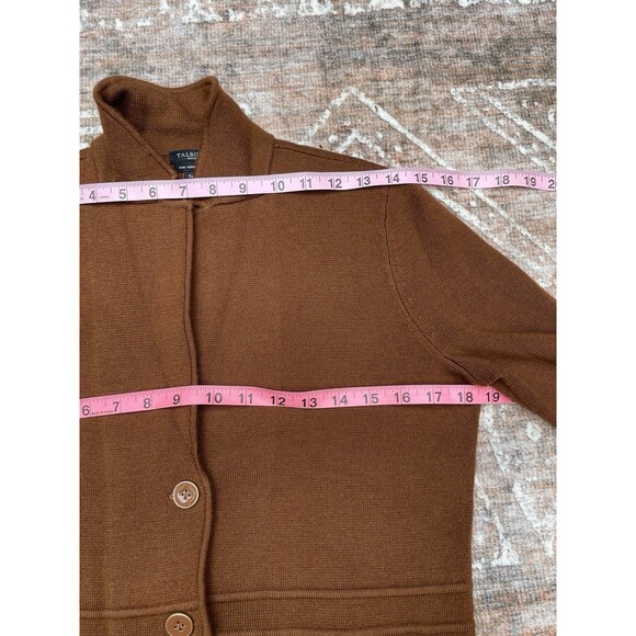 Talbots 100% Merino Wool Brown Knit Sweater Jacket Blazer Sz Small Petite Preppy - Picture 12 of 16